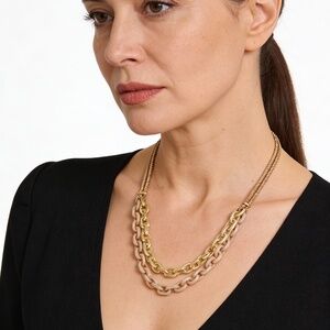 Layered Color Coated Chain & Cord Necklace